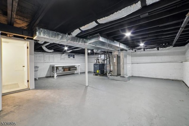 basement with heating unit