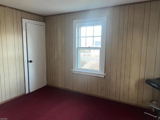 empty room featuring wood walls