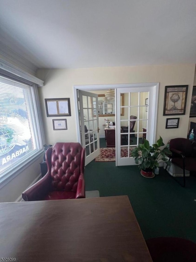 interior space featuring carpet flooring and french doors