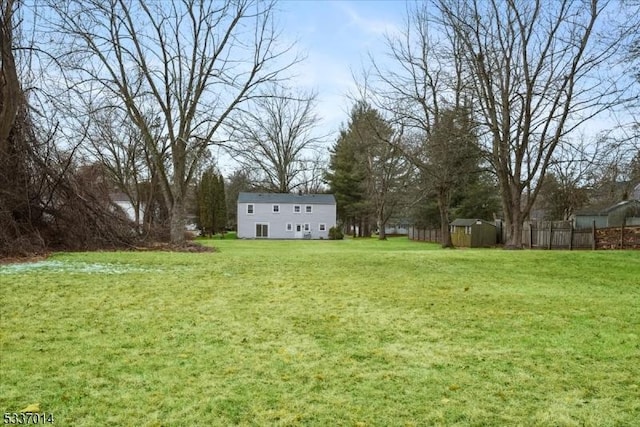 view of yard featuring a storage shed