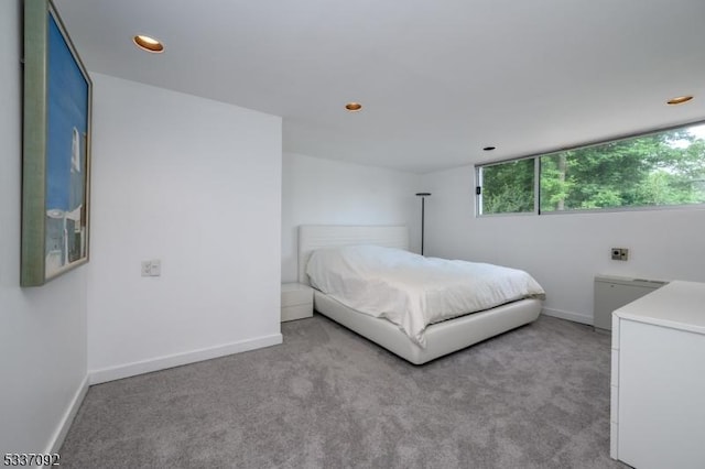 bedroom with light carpet