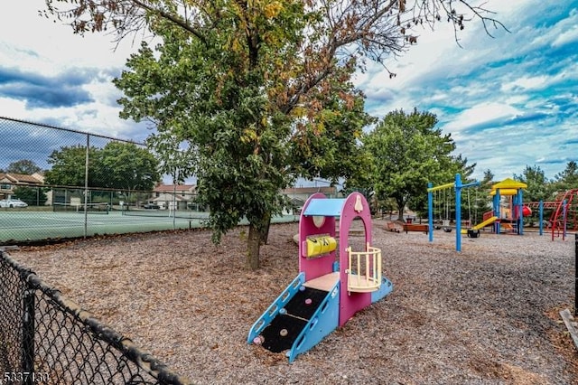 view of playground with tennis court