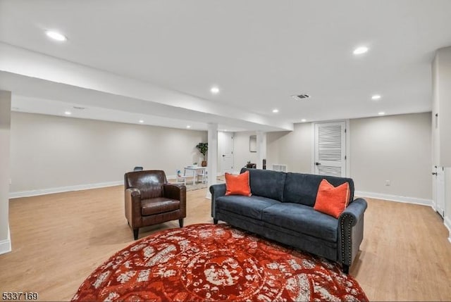 living room with light wood-type flooring