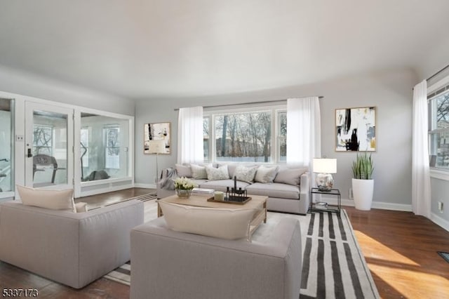 living room with hardwood / wood-style floors