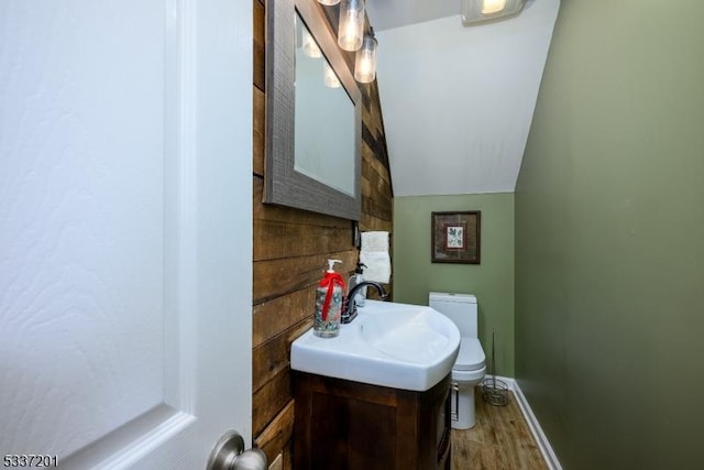 bathroom featuring vanity, hardwood / wood-style floors, and toilet