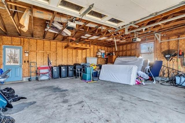 garage with a garage door opener