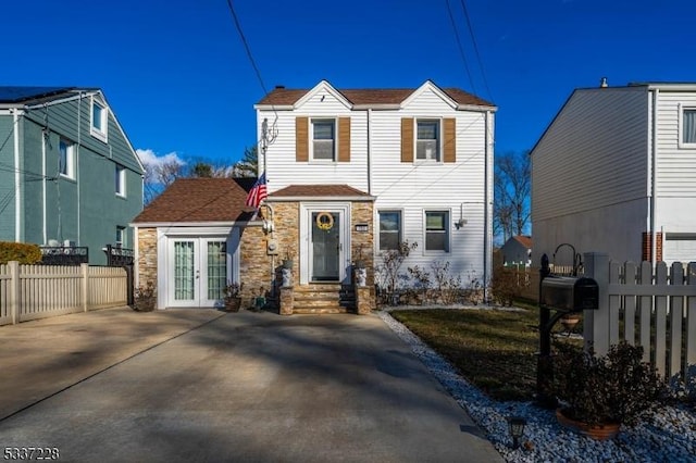 view of front property featuring french doors