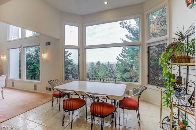 dining area with light carpet