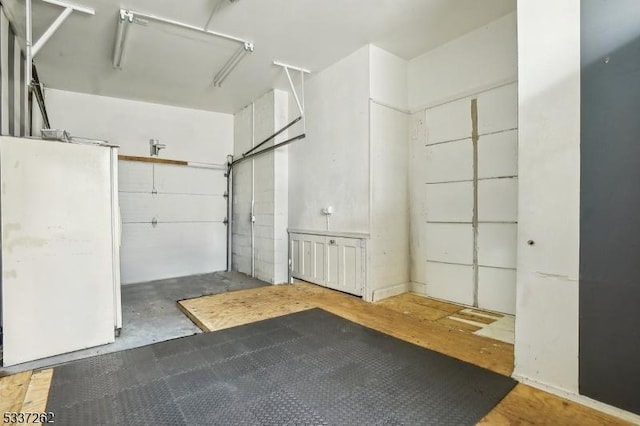 garage featuring white refrigerator