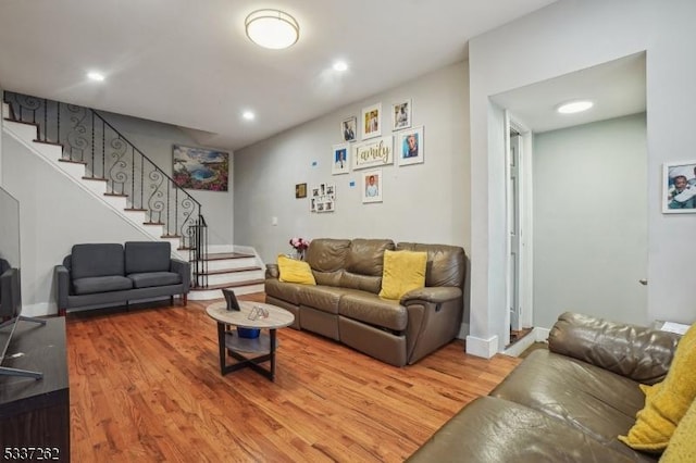 living room with hardwood / wood-style flooring