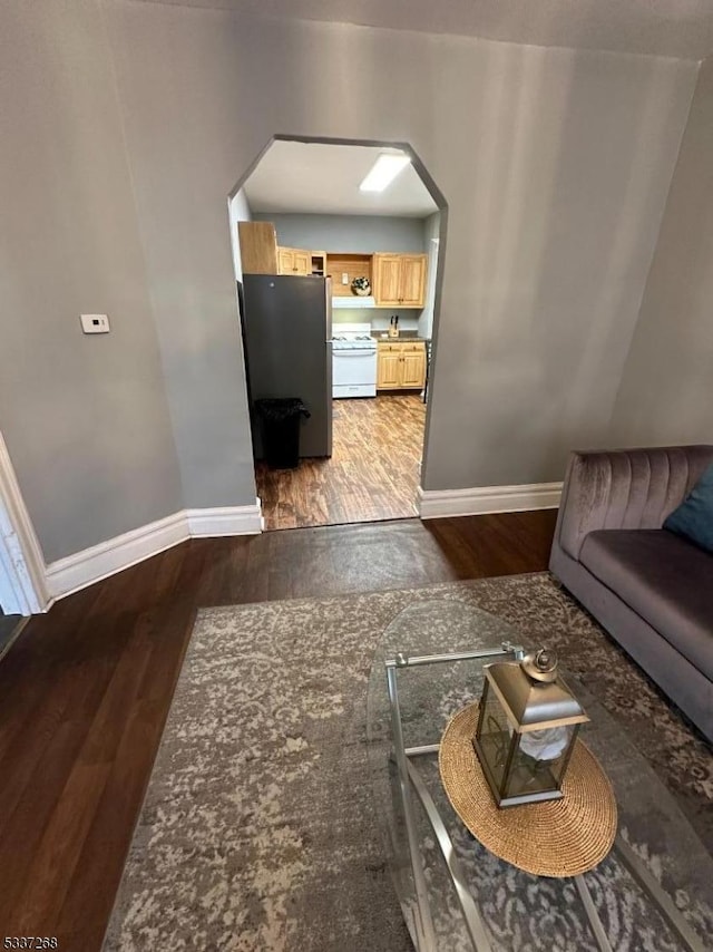 living room featuring dark hardwood / wood-style flooring