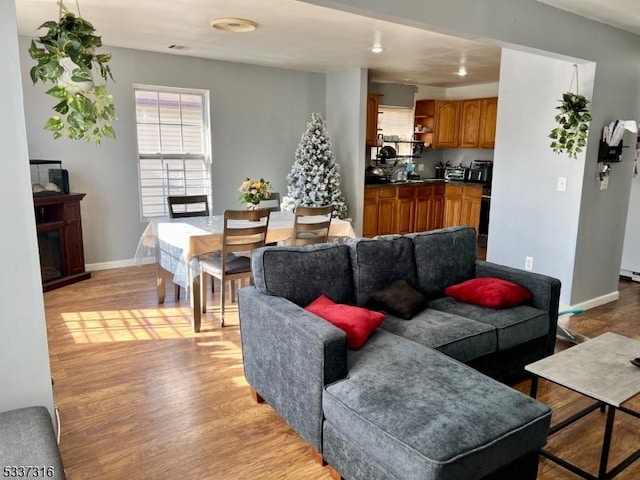 living room with light hardwood / wood-style floors