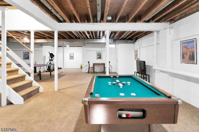 playroom featuring billiards and carpet flooring