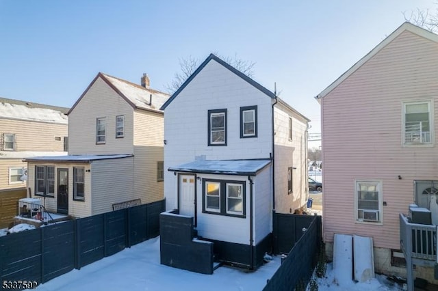 view of snow covered property