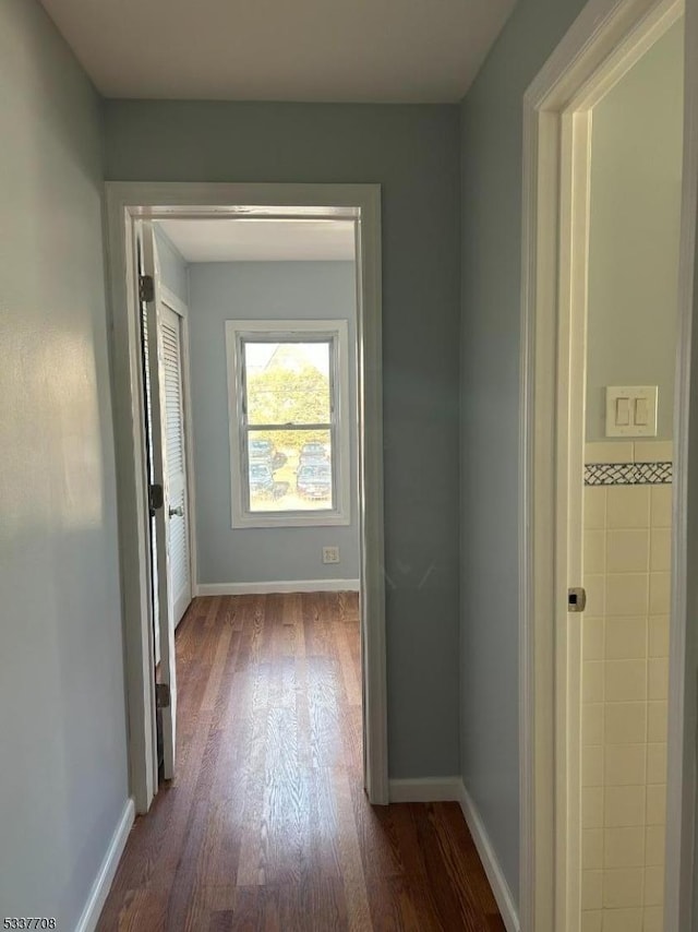 hall with dark hardwood / wood-style floors