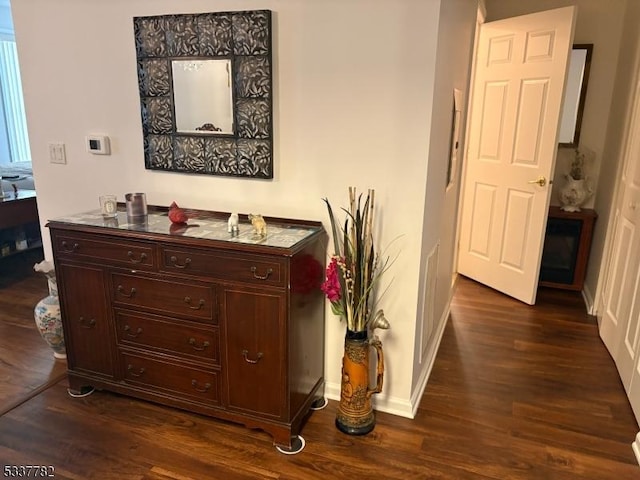 hall featuring dark wood-type flooring