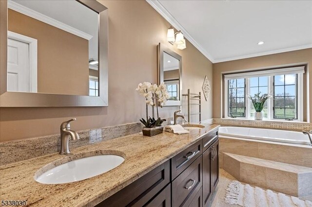 94 Brookville Hollow Rd, Delaware Twp, NJ 08559 - full bathroom with a sink, crown molding, a garden tub, and double vanity