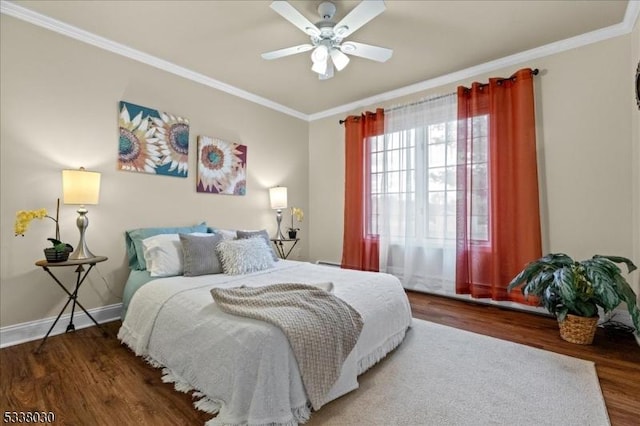 94 Brookville Hollow Rd, Delaware Twp, NJ 08559 - bedroom with ceiling fan, baseboards, ornamental molding, and wood finished floors