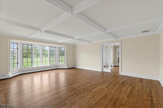 94 Brookville Hollow Rd, Delaware Twp, NJ 08559 - unfurnished living room with baseboards, wood finished floors, and coffered ceiling