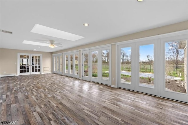 94 Brookville Hollow Rd, Delaware Twp, NJ 08559 - unfurnished sunroom featuring french doors, visible vents, and a skylight