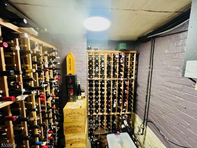 wine room featuring brick wall