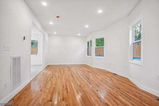 empty room with a wealth of natural light and light wood-type flooring