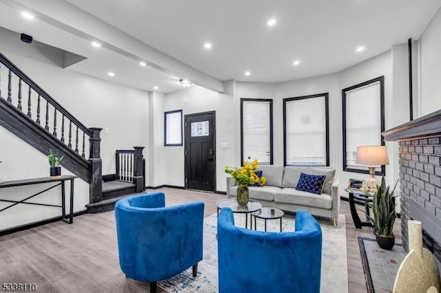 living room featuring light wood-type flooring