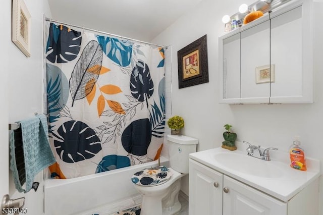 full bathroom featuring vanity, toilet, and shower / tub combo