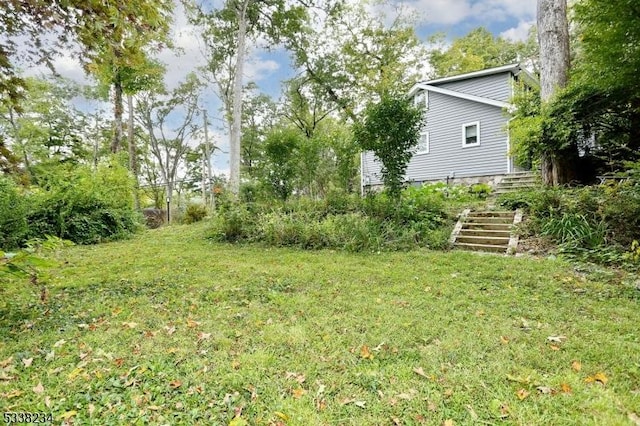 view of yard featuring stairway