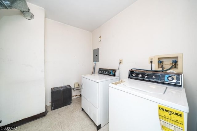 laundry area with independent washer and dryer and electric panel