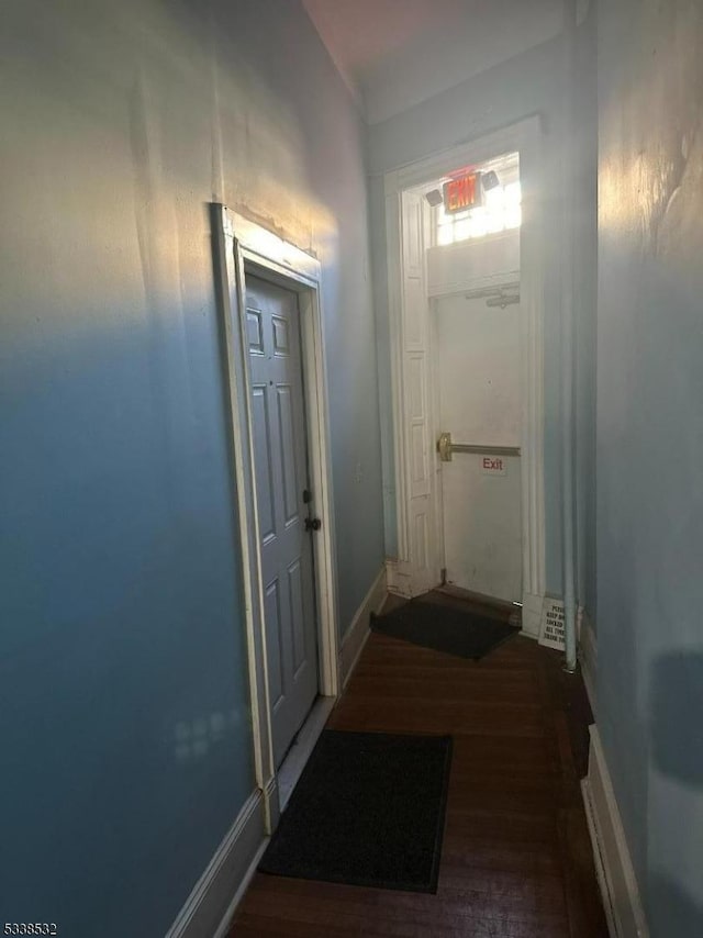 corridor with dark hardwood / wood-style floors