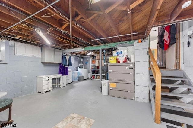 basement with washer and dryer