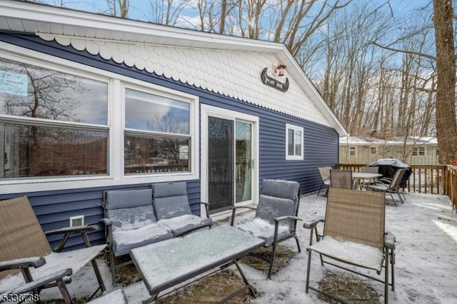 view of patio / terrace featuring outdoor dining space and a grill