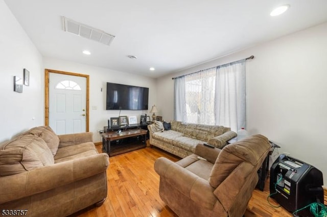 living room featuring light wood-type flooring