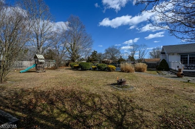 view of yard with a playground