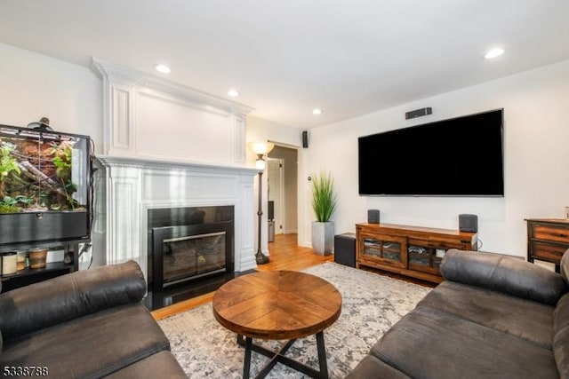 living room with light hardwood / wood-style floors