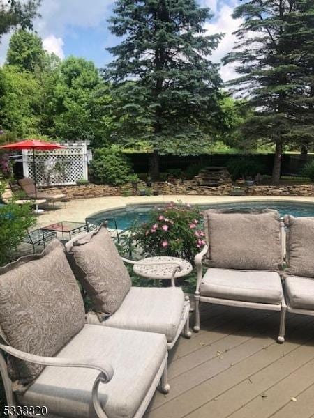 view of swimming pool featuring a fenced backyard and a fenced in pool