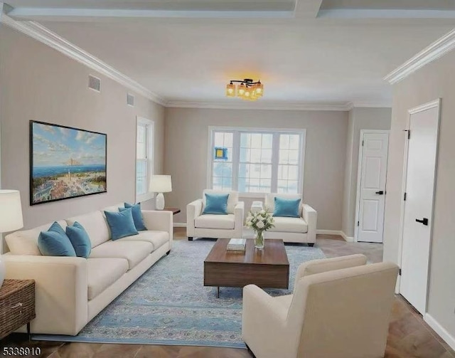 living room featuring ornamental molding