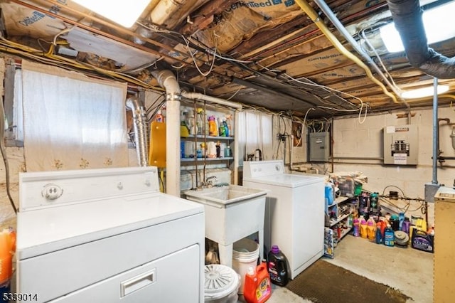 laundry area with washer and dryer, laundry area, and electric panel