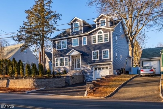 view of front facade with stone siding