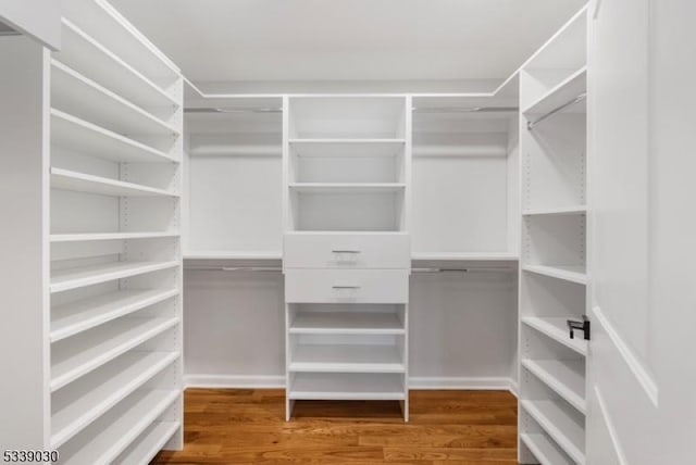 walk in closet with wood finished floors