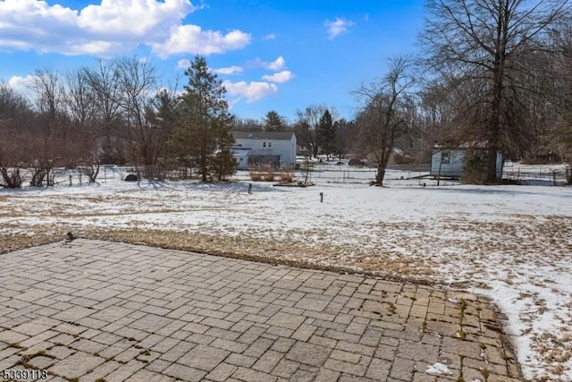 view of yard covered in snow