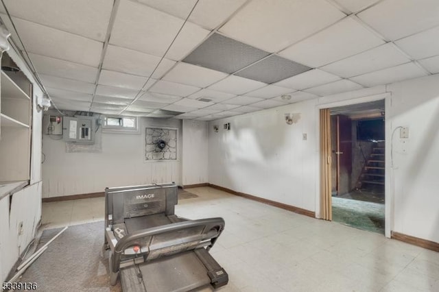 166 E Camplain Rd, Manville Boro, NJ 08835 - exercise room with a paneled ceiling and baseboards