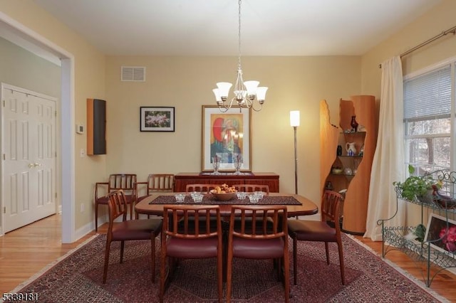 dining room with a chandelier and wood-type flooring