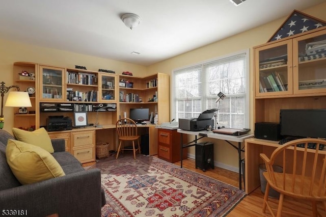 office area featuring built in desk and wood-type flooring