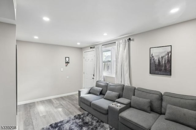 living room with light hardwood / wood-style flooring