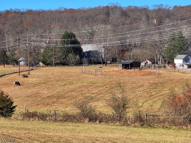 view of yard featuring a rural view and fence