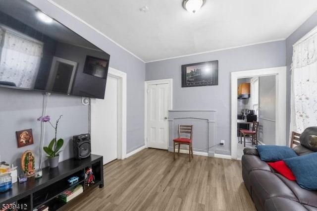 living room featuring baseboards and wood finished floors