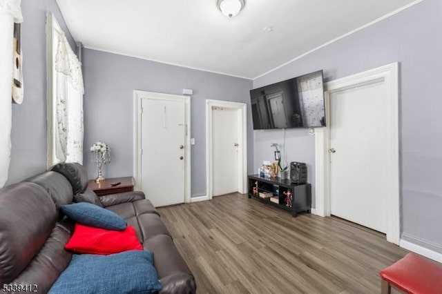 living room with wood finished floors