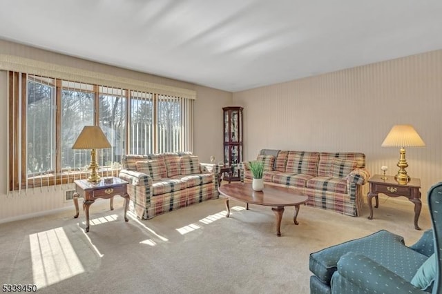 living room featuring carpet